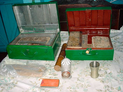 box with diaries of lahiri mahashaya 1 and lantern used by him